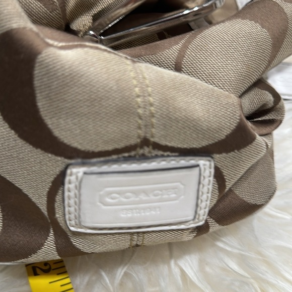 Coach Brown Ivory Jacquard Coach Signature Tote Carryall Bag Satchel Str… - Picture 9 of 10